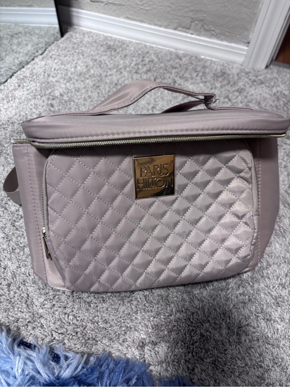 Paris Hilton Quilted Cosmetic Case in Pale Mauve with Gold Plate
